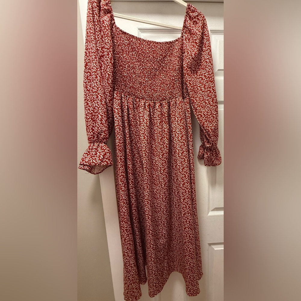 SHEIN Ruched Smocked Long Sleeve Sundress
